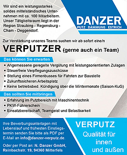 Stellenanzeige für Verputzer/in bei der N. Danzer GmbH
